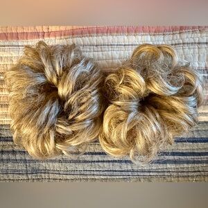 Set of 2 Synthetic Messy Bun Scrunchies hairpieces ponytail wraps. Medium blonde